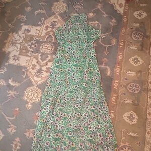 Green floral halter neck maxi dress